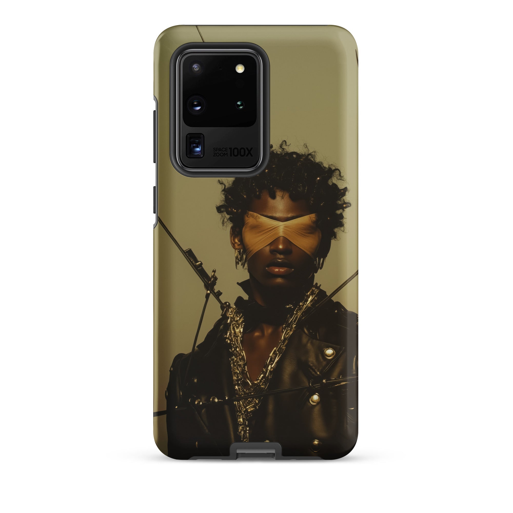 On Target Black Gay Biker Queen Samsung Case, Galaxy S20 Ultra / Matte, Smartphone Dark Green Case Graphic Person Gold Blindfold