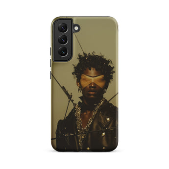 On Target - Black Gay Biker Queen Samsung Case, Galaxy S22 Plus / Matte, Phone Case Graphic Print Person Blindfold Leather Jacket