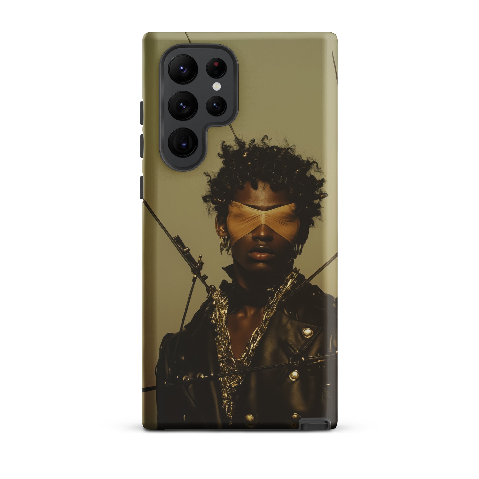 On Target Black Gay Biker Queen Samsung Case, Galaxy S22 Ultra / Matte, Black Phone Case Portrait Person Blindfold Chains