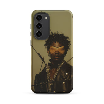 On Target - Black Gay Biker Queen Samsung Case, Galaxy S23 Plus / Matte, Dark Green Phone Case Abstract Blindfolded Person Curly