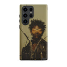 On Target Black Gay Biker Queen Samsung Case, Galaxy S23 Ultra / Matte, Smartphone Case Blindfolded Person Dark Jacket Gold Chains