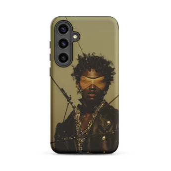 On Target - Black Gay Biker Queen Samsung Case, Galaxy S24 Plus / Matte, Smartphone Case Dark Brown Olive Green Gold Person