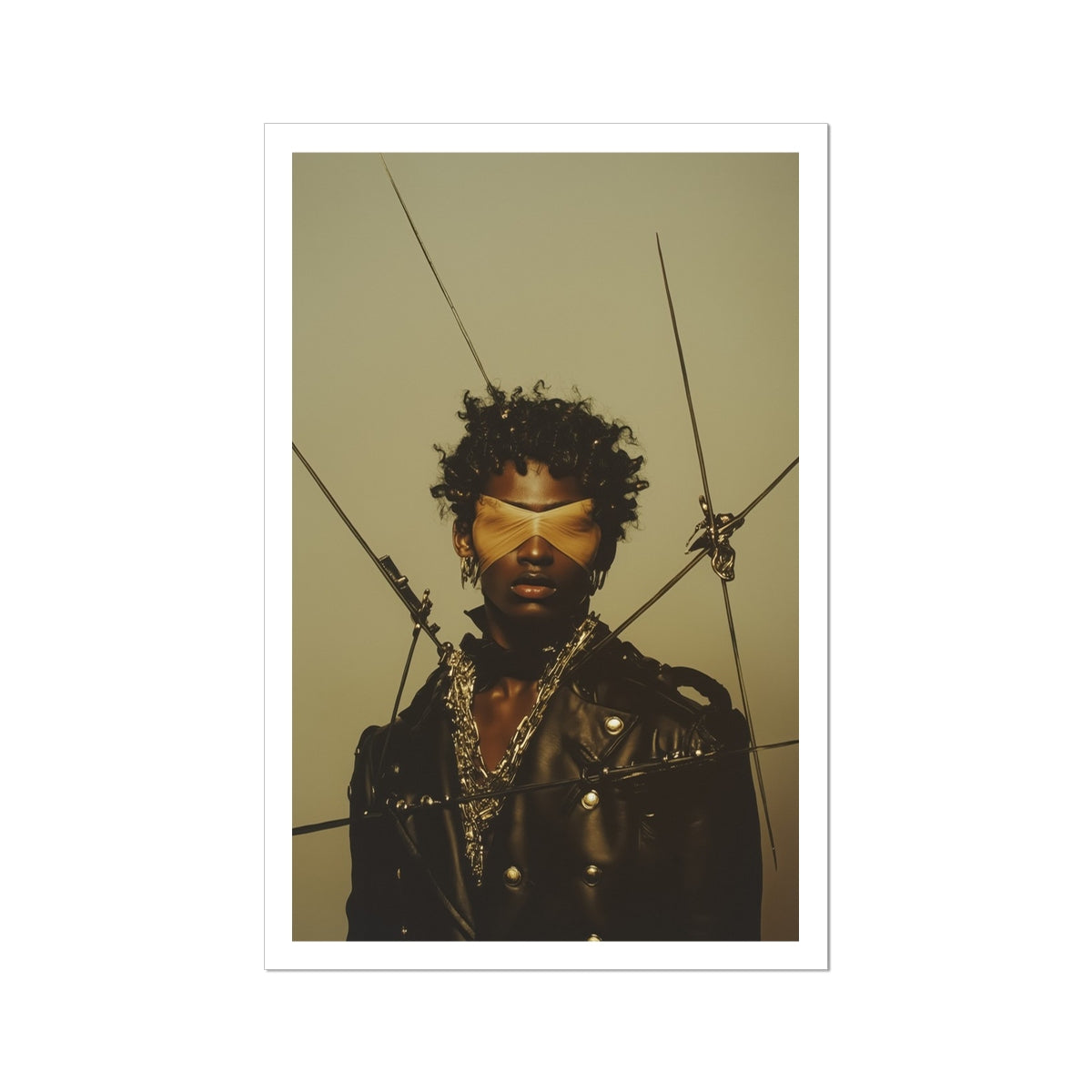 On Target - Black Gay Motorcycle Queen Art Print, 20’’x30’’ / Unframed, Fashionable Person Blindfold Leather Jacket
