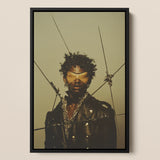 On Target Gay Black Leather Biker Framed Canvas, Framed Portrait Stylish Person