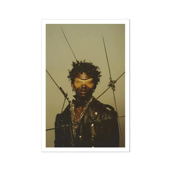 On Target - Tamil Gay Motorcycle Queen Art Print / Canvas Fashionable Person Blindfold Leather Jacket Caught, Mid-transfiguration, Black