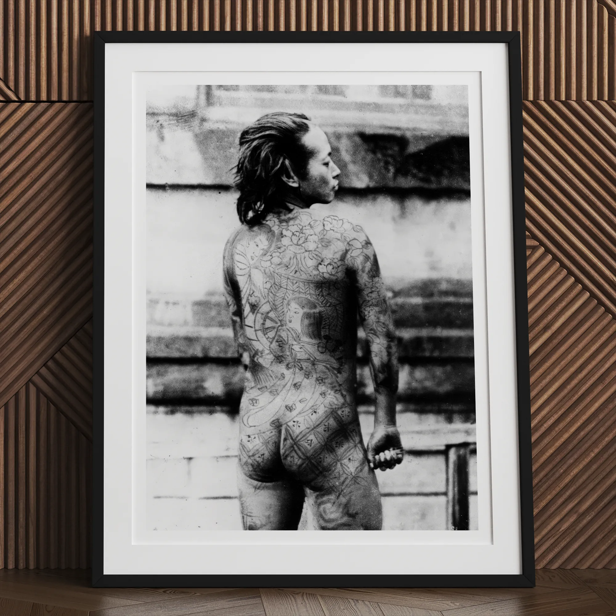 Tattooed Betto Art Print, Framed Black White Photograph Person Full Body Tattoos