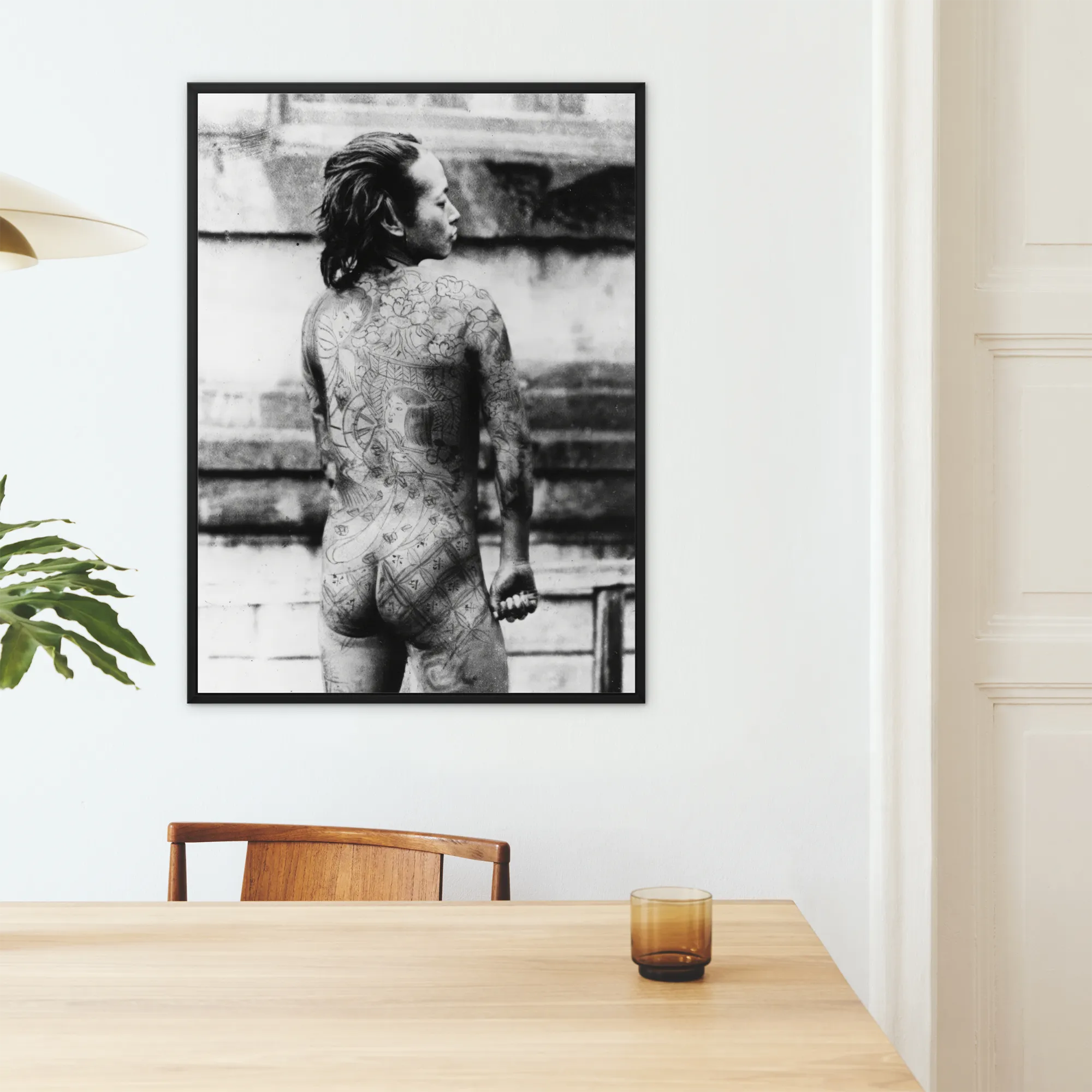 Tattooed Betto Framed Canvas, Framed Black White Photo Tattooed Man