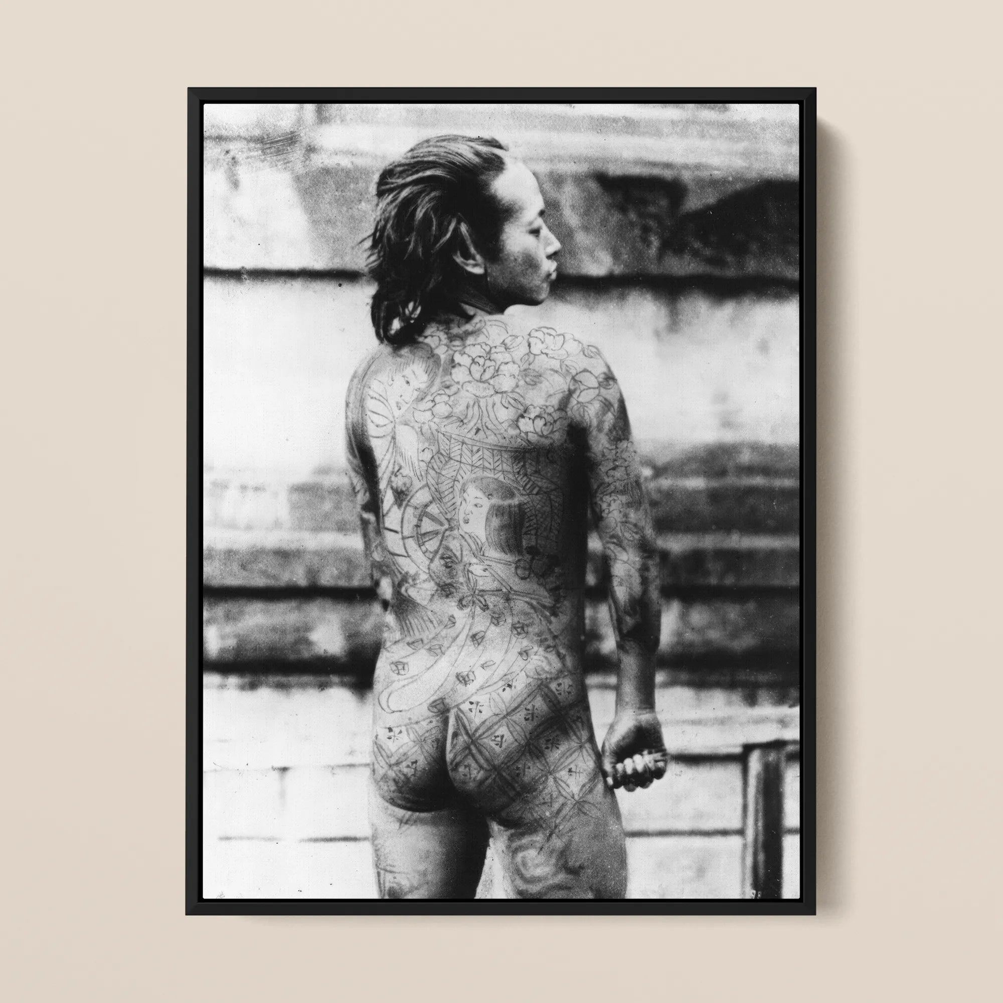 Tattooed Betto Framed Canvas, Black White Framed Photo Person Body Tattoos