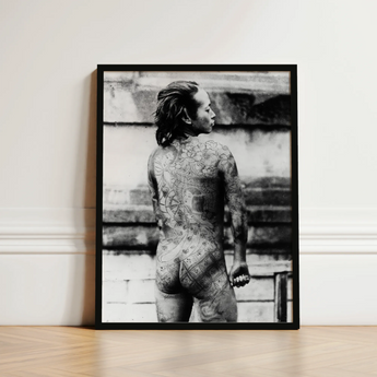 Tattooed Betto - Sexy Japanese Horse-man Art Print / Canvas Black-framed Black-and-white Photographic Individual Intricate Floral Irezumi,