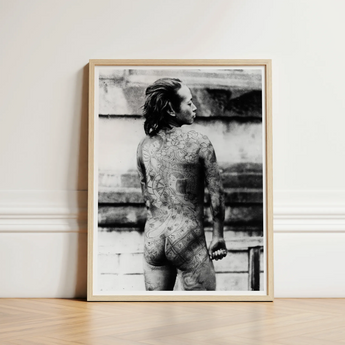 Tattooed Betto - Sexy Japanese Horse-man Art Print / Canvas Black-and-white Framed Photograph Individual Viewer Encased Light-colored