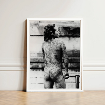 Tattooed Betto - Sexy Japanese Horse-man Art Print / Canvas Black-and-white Framed Photograph Person Intricate Tattoos Arms Minimalist