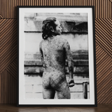 Tattooed Betto - Sexy Japanese Horse-man Art Print / Canvas Black Framed White Irezumi, Chrysanthemum Blooms, Situates Prints
