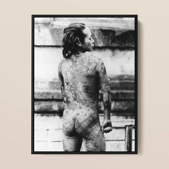 Tattooed Betto - Sexy Japanese Horse-man Art Print / Canvas Black-framed Black-and-white Photographic Person Intricate Full-body Tattoos