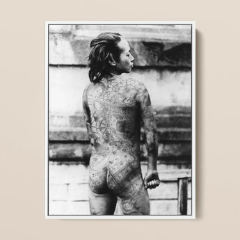 Tattooed Betto - Sexy Japanese Horse-man Art Print / Canvas Black-and-white Framed Photograph Person Intricate Full-body Tattoos Irezumi,