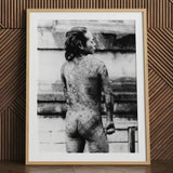 Tattooed Betto - Sexy Japanese Horse-man Art Print / Canvas Wooden Framed Black White Photograph Man Tattoos Irezumi, Chrysanthemum Blooms,