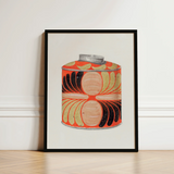 Tea Caddy - Jacob Gielens 1930s Kitchen Art Print / Canvas Vibrant Orange Cylindrical Tin Black Beige Radial Pattern Gielens’, Wonderland,