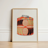 Tea Caddy - Jacob Gielens 1930s Kitchen Art Print / Canvas Vibrant Orange Cylindrical Tin Black Beige Leafy Pattern Gielens’, Wonderland,