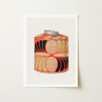 Tea Caddy - Jacob Gielens 1930s Kitchen Art Print / Canvas Vibrant Orange Cylindrical Tin Black Beige Leaf-like Patterns Gielens’,