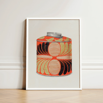 Tea Caddy - Jacob Gielens 1930s Kitchen Art Print / Canvas Vibrant Orange Cylindrical Tin Black Beige Radial Pattern Gielens’, Wonderland,