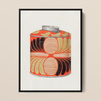 Tea Caddy - Jacob Gielens 1930s Kitchen Art Print / Canvas Vibrant Orange Cylindrical Tin Black Beige Floral Pattern Jacob Gielens’
