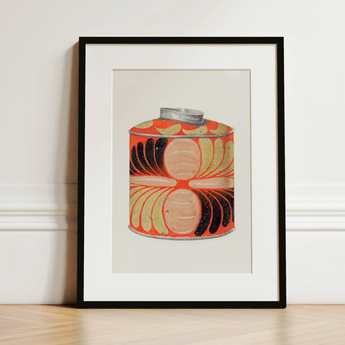 Tea Caddy - Jacob Gielens 1930s Kitchen Art Print / Canvas Vibrant Orange Cylindrical Tin Silver Lid Adorned Bold Jacob Gielens’ Kitchen,