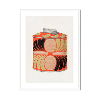 Tea Caddy - Jacob Gielens 1930s Kitchen Art Print, Cylindrical Orange Black Decorative Tin Container Feather Pattern