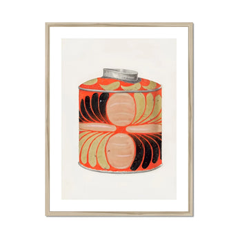 Tea Caddy - Jacob Gielens 1930s Kitchen Art Print, Decorative Cylindrical Tin Orange Black Silver Patterns