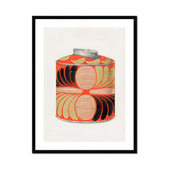 Tea Caddy - Jacob Gielens 1930s Kitchen Art Print, Decorative Cylindrical Tin Orange Black Silver Art Nouveau