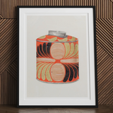 Tea Caddy - Jacob Gielens 1930s Kitchen Art Print, Framed Artwork Cylindrical Container Decorative Orange Black Beige