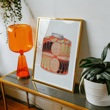 Tea Caddy - Jacob Gielens 1930s Kitchen Art Print, Orange Glass Table Lamp Flared Shade Tapered Base