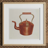 Tea Kettle - Edward L. Loper 1930s Kitchen Art Print, 12x12’’ / 31x31cm / Natural Frame / 2’’ Matboard, Copper Kettle Handle Spout
