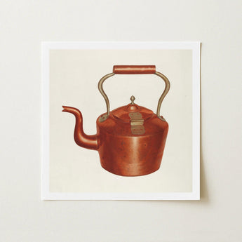 Tea Kettle - Edward L. Loper 1930s Kitchen Art Print / Canvas Copper Teapot Curved Spout Arched Handle Brass Accents, Burnished Beauty,