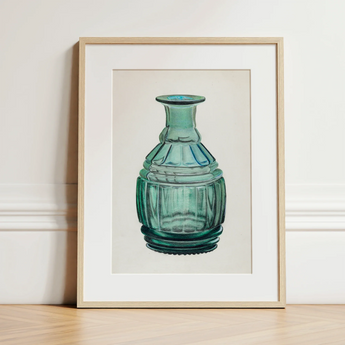 Teal Carafe - Van Silvay 1930s Glassware Art Print / Canvas, 12x16’’ / 31x41cm / Natural Frame / Matboard, Posters Prints & Visual Artwork,