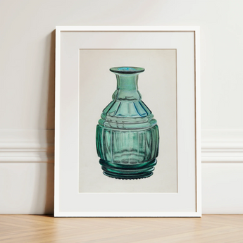 Teal Carafe - Van Silvay 1930s Glassware Art Print / Canvas, 12x16’’ / 31x41cm / White Frame / Matboard, Posters Prints & Visual Artwork,