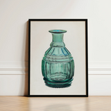 Teal Carafe - Van Silvay 1930s Glassware Art Print / Canvas Framed Illustration Glass Vase Fluted Segmented Design, Decorative, Prints