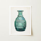 Teal Carafe - Van Silvay 1930s Glassware Art Print / Canvas Hand-painted Illustration Vintage-style Green Glass Bottle Fluted Ribbed,