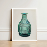 Teal Carafe - Van Silvay 1930s Glassware Art Print / Canvas Framed Illustration Glass Bottle Ribbed Fluted Neck, Decorative, Prints