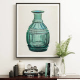 Teal Carafe - Van Silvay 1930s Glassware Art Print / Canvas Framed Artwork Glass Bottle Decorative Ribbed Design, Prints