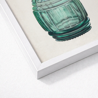 Teal Carafe - Van Silvay 1930s Glassware Art Print / Canvas Framed Illustration Green Glass Jar Ribbed Texture Ridged, Decorative, Prints