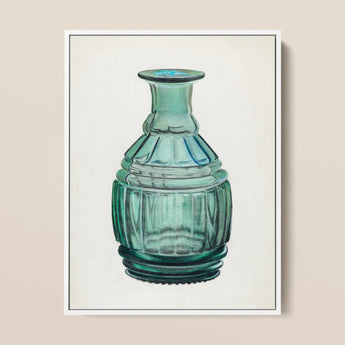 Teal Carafe - Van Silvay 1930s Glassware Art Print / Canvas Vintage-style Green Glass Vase Fluted Ribbed Body Slender, Decorative, Prints