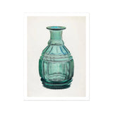 Teal Carafe - Van Silvay 1930s Glassware Art Print, Decorative Turquoise Glass Bottle Ribbed Patterns Narrow Neck