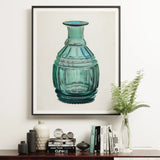 Teal Carafe - Van Silvay 1930s Glassware Art Print, Framed Artwork Teal Glass Bottle Decorative Ribbed Design