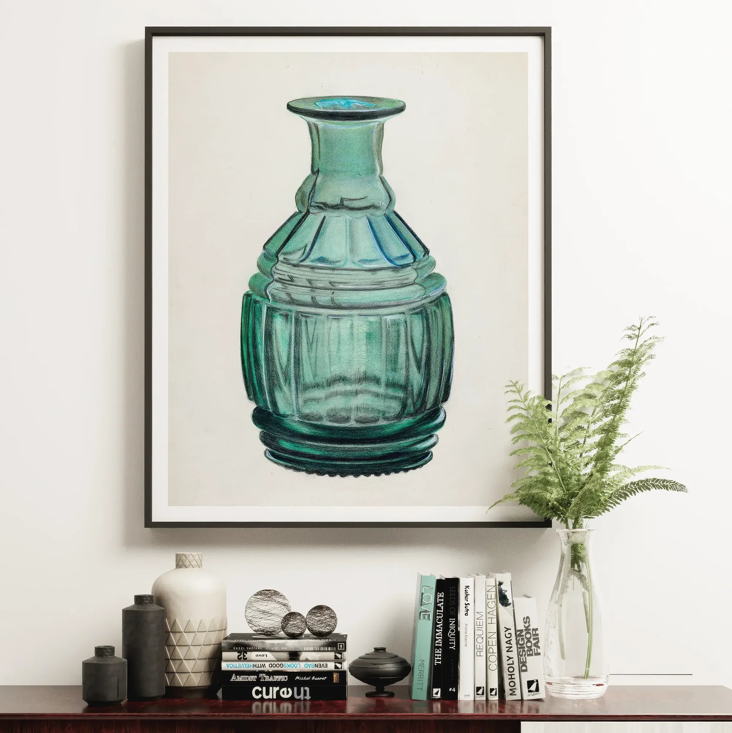 Teal Carafe - Van Silvay 1930s Glassware Art Print