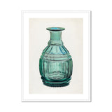Teal Carafe - Van Silvay 1930s Glassware Art Print, Framed Teal Glass Bottle