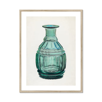 Teal Carafe - Van Silvay 1930s Glassware Art Print, Framed Teal Glass Bottle Illustration