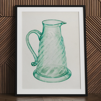 Cruche de mélasse bleu sarcelle - Giacinto Capelli Art de cuisine des années 1930, Impression 24x32’’ / 61x81cm / Cadre noir / Passe-partout de 2’’, Affiches Impressions & Visuel