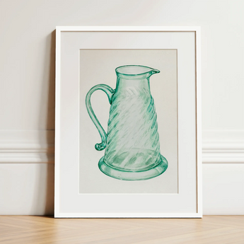 Teal Molasses Jug - Giacinto Capelli 1930s Kitchen Art Print / Canvas, 12x16’’ / 31x41cm / White Frame / Matboard, Posters Prints & Visual