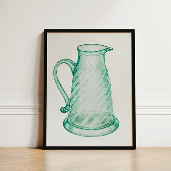 Teal Molasses Jug - Giacinto Capelli 1930s Kitchen Art Print / Canvas Framed Illustration Translucent Green Glass Pitcher Twisted Ribbed,
