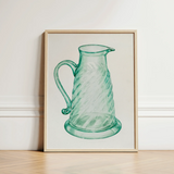 Teal Molasses Jug - Giacinto Capelli 1930s Kitchen Art Print / Canvas Framed Illustration Translucent Green Glass Pitcher Twisted Ribbed,