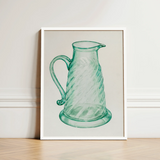 Teal Molasses Jug - Giacinto Capelli 1930s Kitchen Art Print / Canvas Framed Illustration Translucent Green Glass Pitcher Twisted Ribbed,